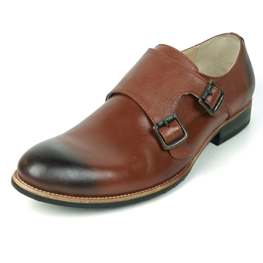 Encore by Fiesso FI-9051 Brown Leather Double Monk Strap